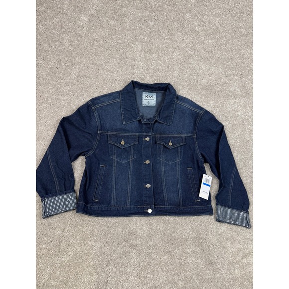 Rebecca Minkoff Jackets & Blazers - Rebecca Minkoff Womens Denim Jacket XL Dark Wash Rhinestone Cuffs RMD5002 NEW